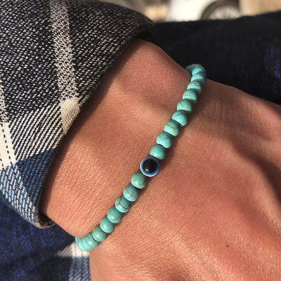 Olivenorma Armband mit runden Perlen aus Naturstein mit bösem Blick, 6 mm/8 mm - 8 mm - Türkis - image 12