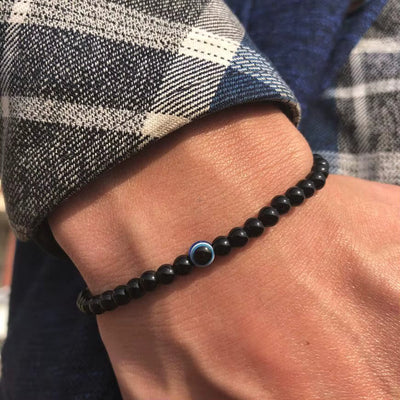 Olivenorma Armband mit runden Perlen aus Naturstein mit bösem Blick, 6 mm/8 mm - 8 mm - Obsidian - image 1