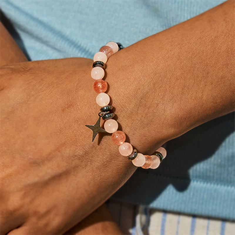 Olivenorma „Love Blooms“ Rosenquarz & Erdbeerquarz Armband