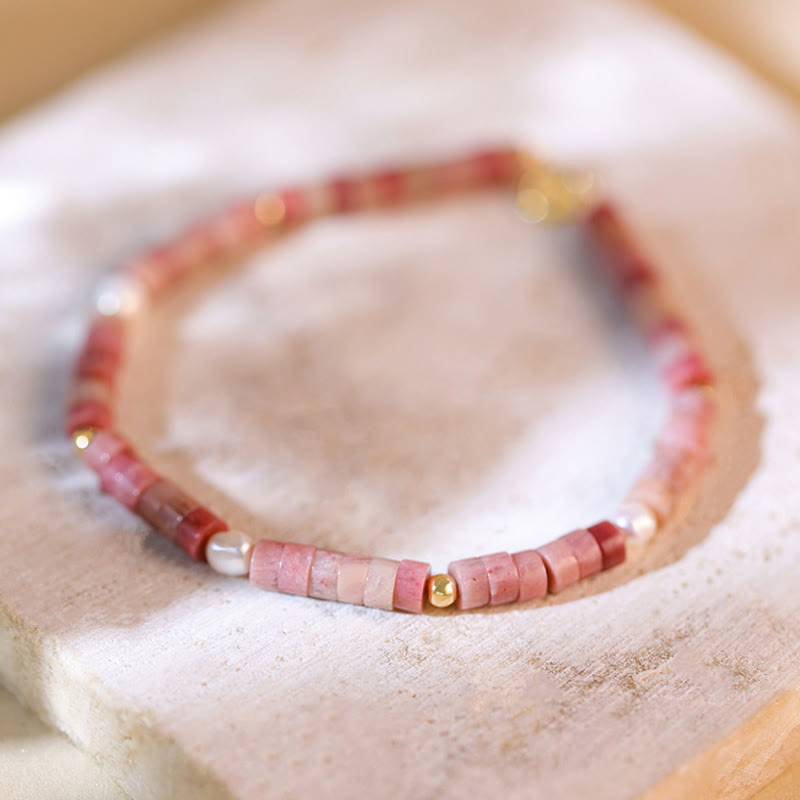 Olivenorma Armband mit Perlen aus natürlichem Rhodochrosit „Attract Love“ - Rhodochrosit - image 1