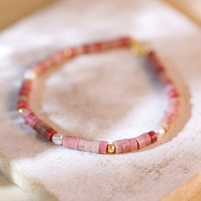 Olivenorma Armband mit Perlen aus natürlichem Rhodochrosit „Attract Love“ - Rhodochrosit - image 1