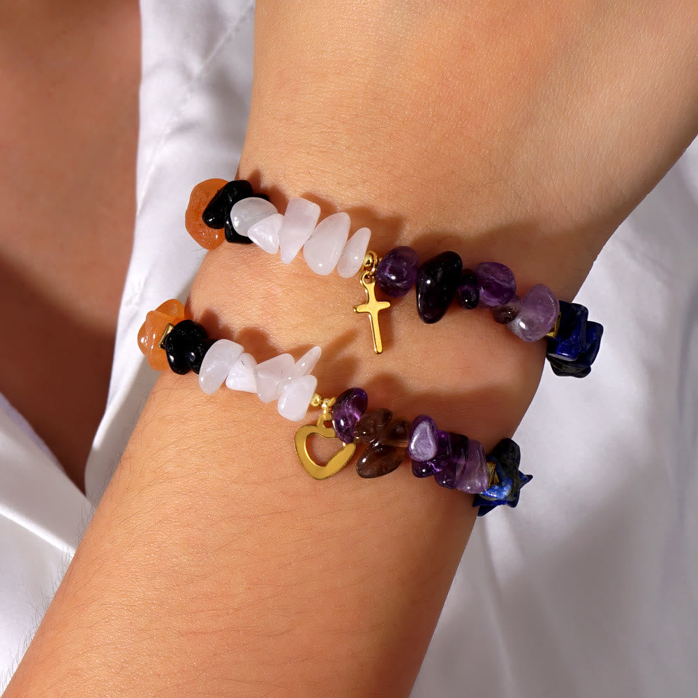 Olivenorma Stretch-Armband mit Heilkristallen und Regenbogen-Kieskreuz - image 8
