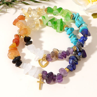 Olivenorma Stretch-Armband mit Heilkristallen und Regenbogen-Kieskreuz - image 10