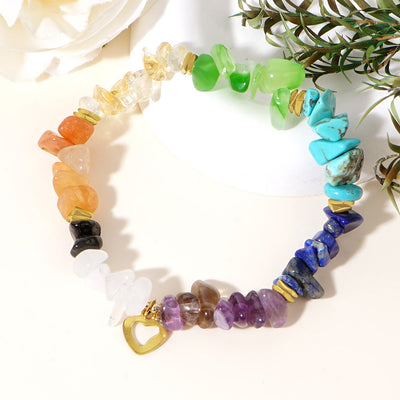 Olivenorma Stretch-Armband mit Heilkristallen und Regenbogen-Kieskreuz - Herz-Armband - image 6