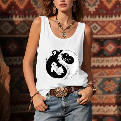 Olivenorma Schwarz-Weiß Yin-Yang Katze Philosophie Tank Top Shirt - image 6