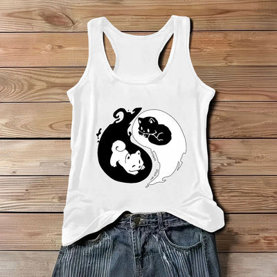 Olivenorma Schwarz-Weiß Yin-Yang Katze Philosophie Tank Top Shirt - Weiß - 3XL - image 5