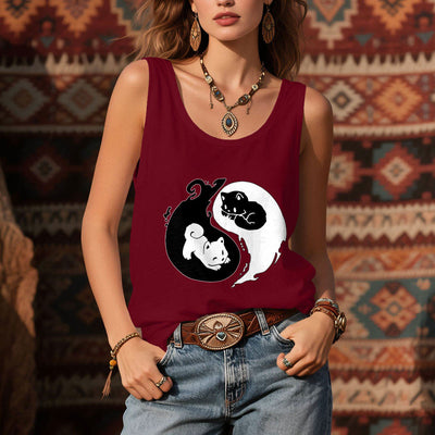 Olivenorma Schwarz-Weiß Yin-Yang Katze Philosophie Tank Top Shirt - image 10