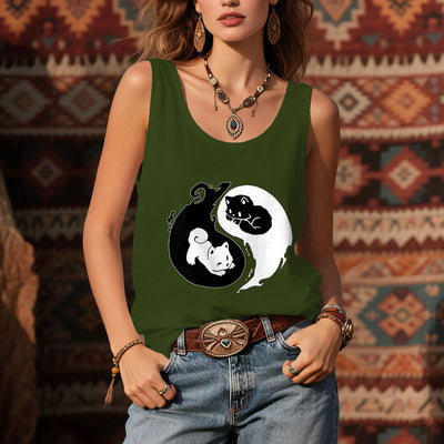 Olivenorma Schwarz-Weiß Yin-Yang Katze Philosophie Tank Top Shirt - image 12