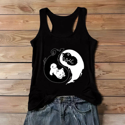 Olivenorma Schwarz-Weiß Yin-Yang Katze Philosophie Tank Top Shirt - Schwarz - 3XL - image 7