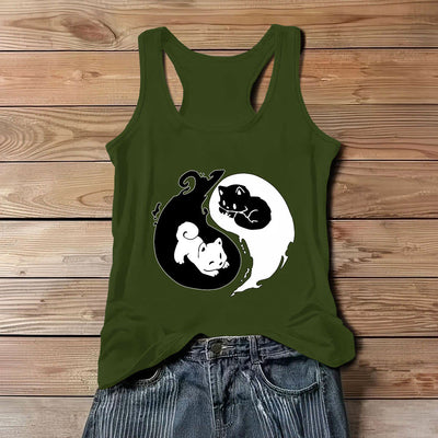 Olivenorma Schwarz-Weiß Yin-Yang Katze Philosophie Tank Top Shirt - Grün - 3XL - image 11