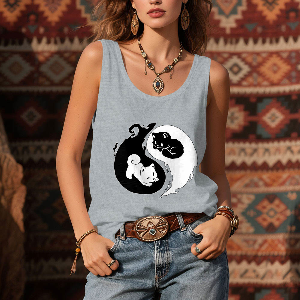 Olivenorma Schwarz-Weiß Yin-Yang Katze Philosophie Tank Top Shirt - image 2