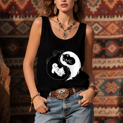 Olivenorma Schwarz-Weiß Yin-Yang Katze Philosophie Tank Top Shirt - image 8