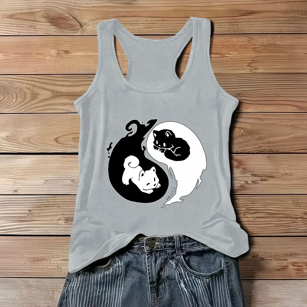 Olivenorma Schwarz-Weiß Yin-Yang Katze Philosophie Tank Top Shirt - Grau - 3XL - image 1