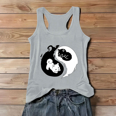 Olivenorma Schwarz-Weiß Yin-Yang Katze Philosophie Tank Top Shirt - Grau - 3XL - image 1
