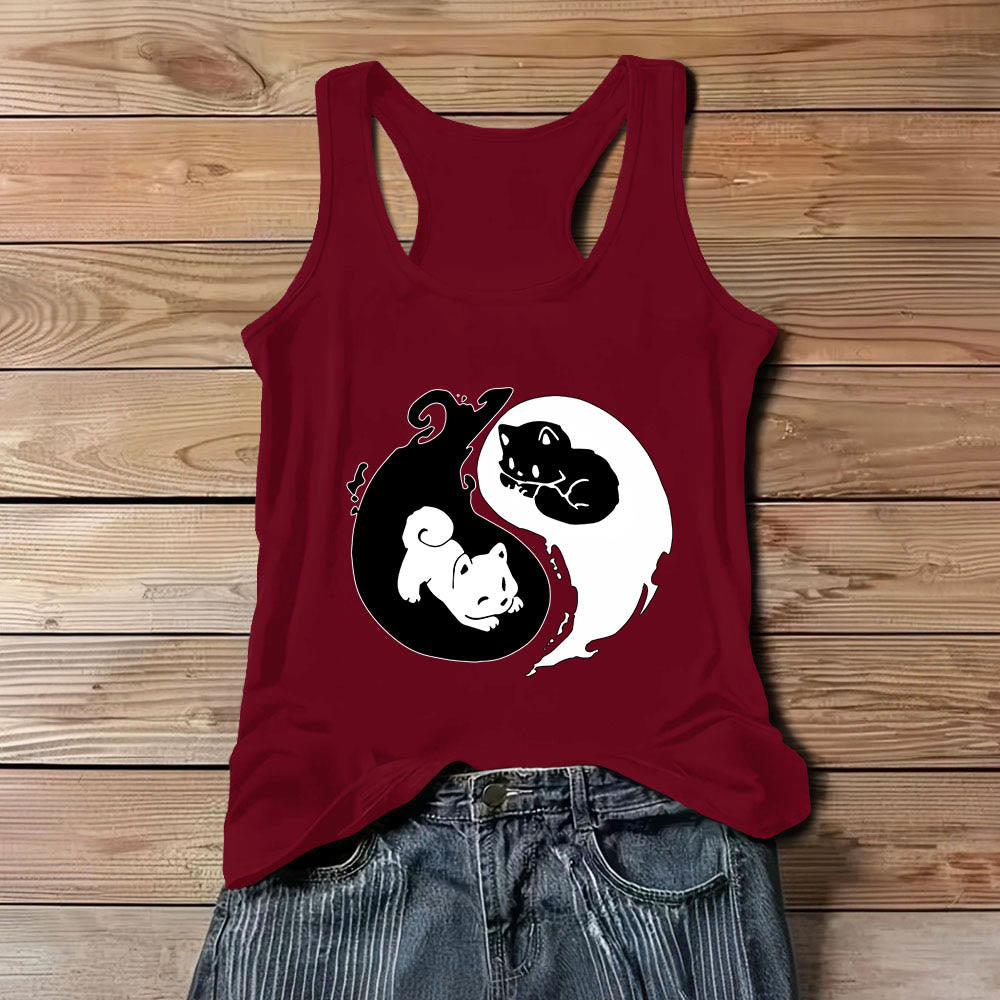 Olivenorma Schwarz-Weiß Yin-Yang Katze Philosophie Tank Top Shirt - Rot - 3XL - image 9