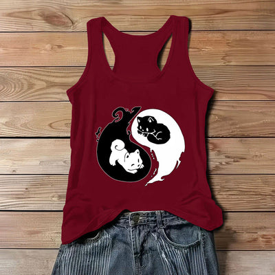Olivenorma Schwarz-Weiß Yin-Yang Katze Philosophie Tank Top Shirt - Rot - 3XL - image 9