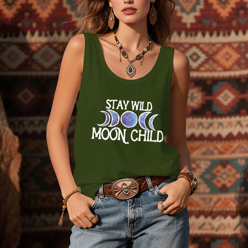 Olivenorma "STAY WILD, MOON CHILD" Mondphasen-T-Shirt mit weichem spirituellem Tank - image 13