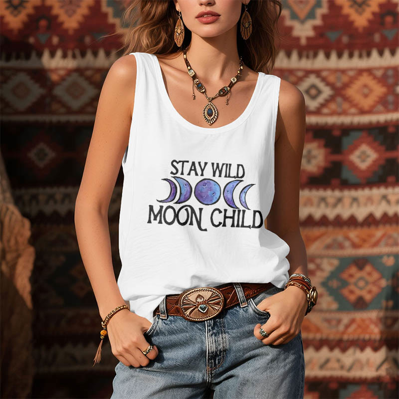 Olivenorma "STAY WILD, MOON CHILD" Mondphasen-T-Shirt mit weichem spirituellem Tank - image 2