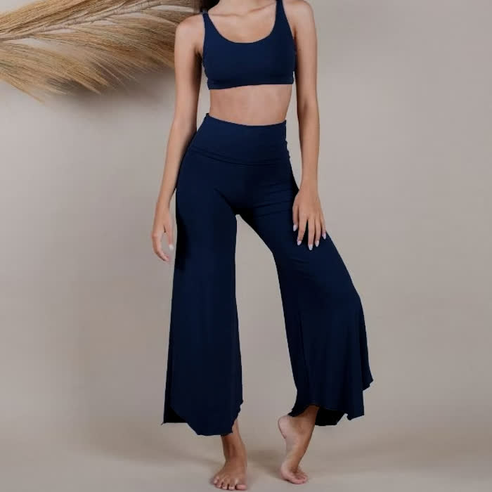 Olivenorma – Kurze Yoga-Schlaghose mit hoher Taille - Marine - 2XL - image 19