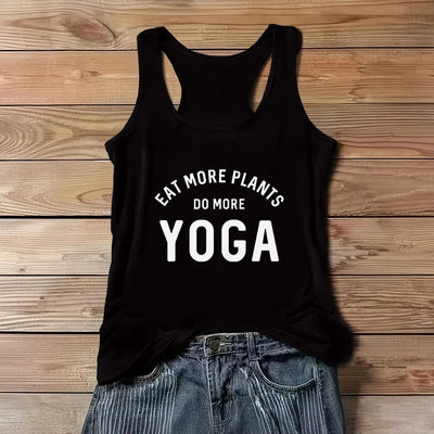 Olivenorma "EAT MORE PLANTS, DO MORE YOGA" Ärmelloses T-Shirt Tank - Schwarz - 3XL - image 5