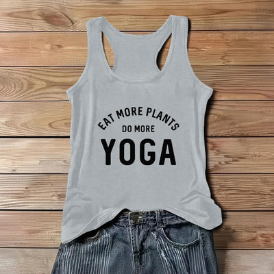 Olivenorma "EAT MORE PLANTS, DO MORE YOGA" Ärmelloses T-Shirt Tank - Grau - 3XL - image 9