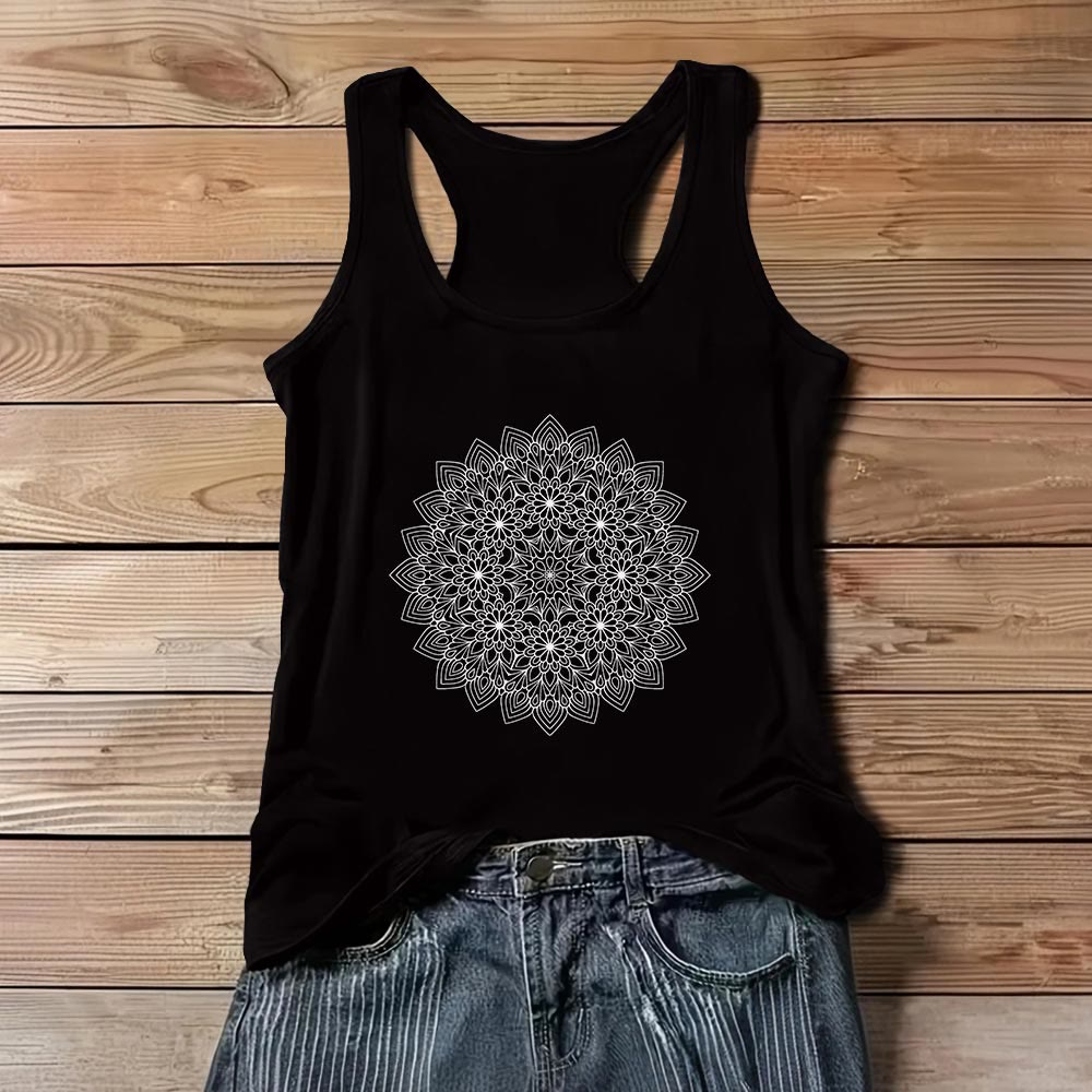 Olivenorma Mandala Blumendruck T-Shirts für Damen Grafik Tank Top  - Schwarz - 3XL - image 5