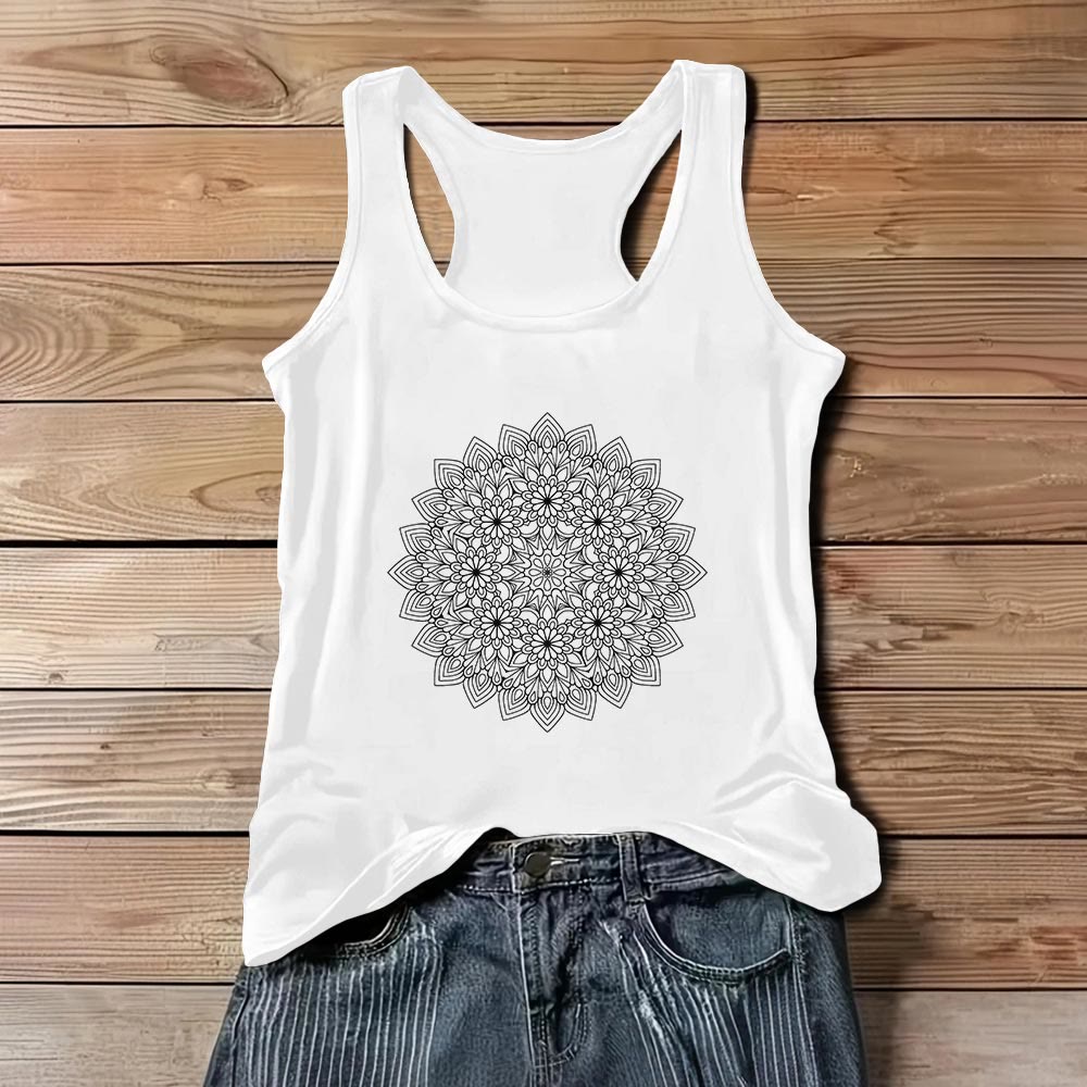 Olivenorma Mandala Blumendruck T-Shirts für Damen Grafik Tank Top  - Weiß - 3XL - image 1