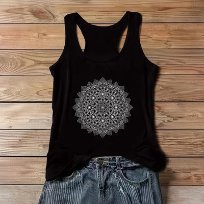 Olivenorma Mandala Blumendruck T-Shirts für Damen Grafik Tank Top  - Schwarz - 3XL - image 5