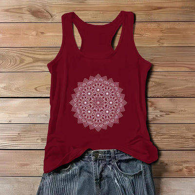 Olivenorma Mandala Blumendruck T-Shirts für Damen Grafik Tank Top  - Rot - 3XL - image 9