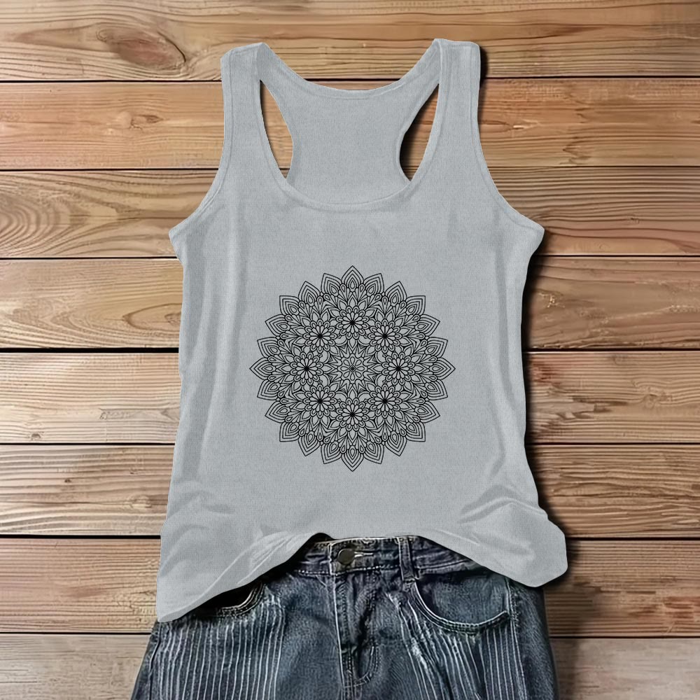 Olivenorma Mandala Blumendruck T-Shirts für Damen Grafik Tank Top  - Grau - 3XL - image 7