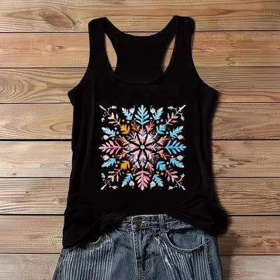 Olivenorma Bunte Mandala-Blumen-Sommer-T-Shirts für Frauen, spirituelles Tanktop - Schwarz - 3XL - image 5
