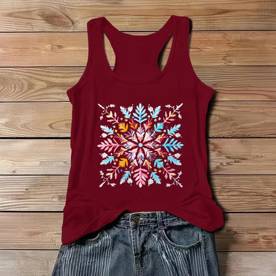 Olivenorma Bunte Mandala-Blumen-Sommer-T-Shirts für Frauen, spirituelles Tanktop - Rot - 3XL - image 9