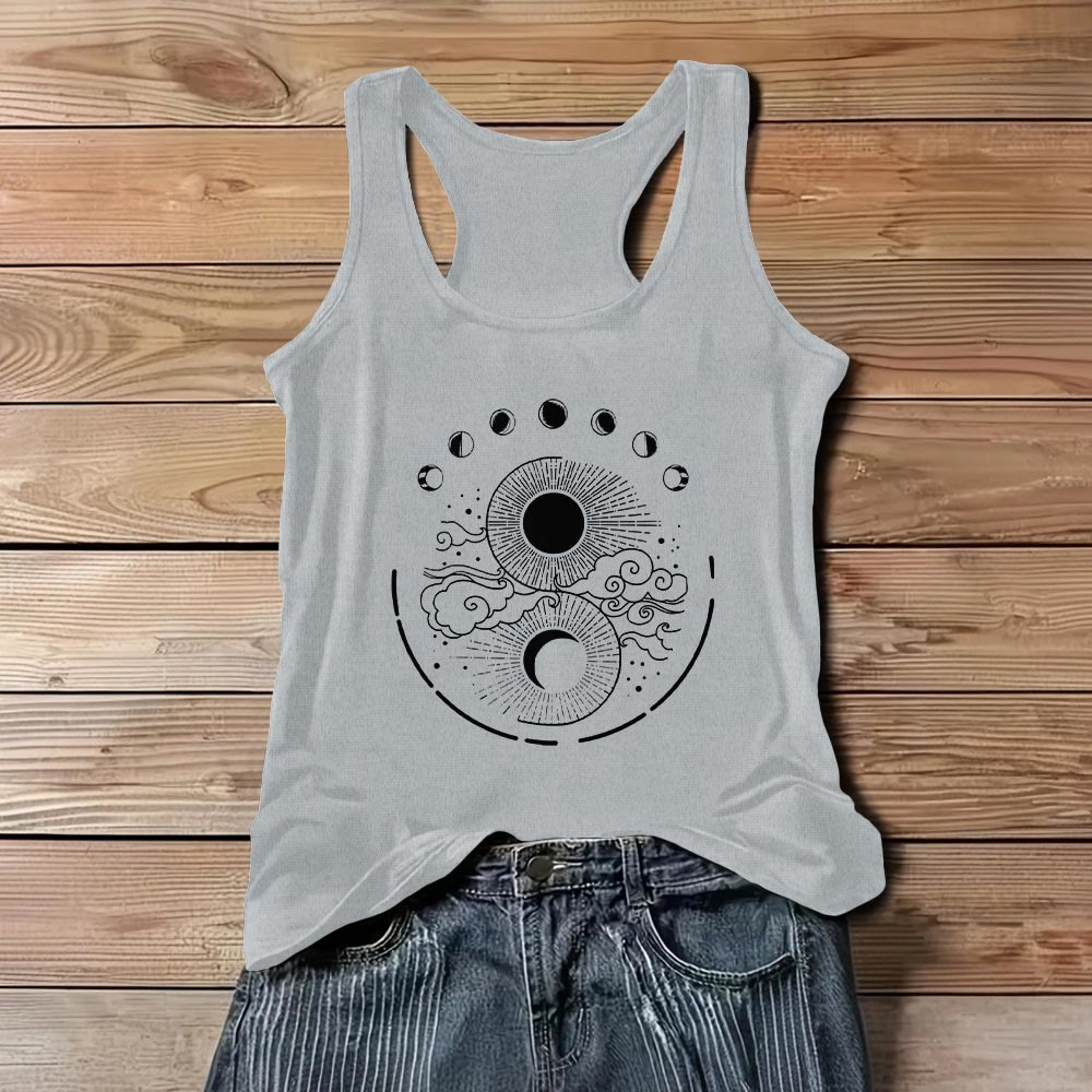 Olivenorma Mond und Sonne Mystisches Mondphasen-Tanktop Boho Ärmelloses T-Shirt - Grau - 3XL - image 7