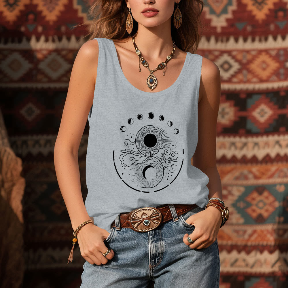 Olivenorma Mond und Sonne Mystisches Mondphasen-Tanktop Boho Ärmelloses T-Shirt - image 8