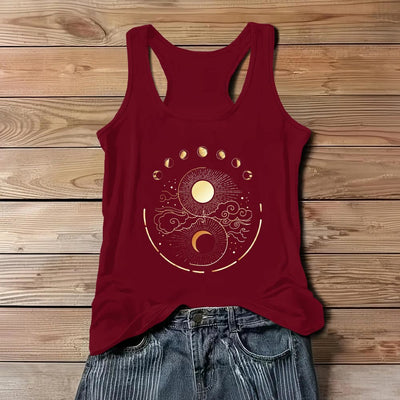 Olivenorma Mond und Sonne Mystisches Mondphasen-Tanktop Boho Ärmelloses T-Shirt - Rot - 3XL - image 9