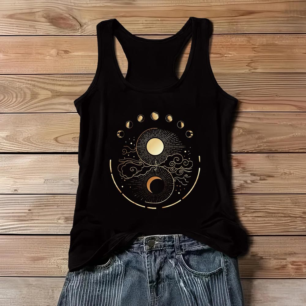 Olivenorma Mond und Sonne Mystisches Mondphasen-Tanktop Boho Ärmelloses T-Shirt - Schwarz - 3XL - image 1