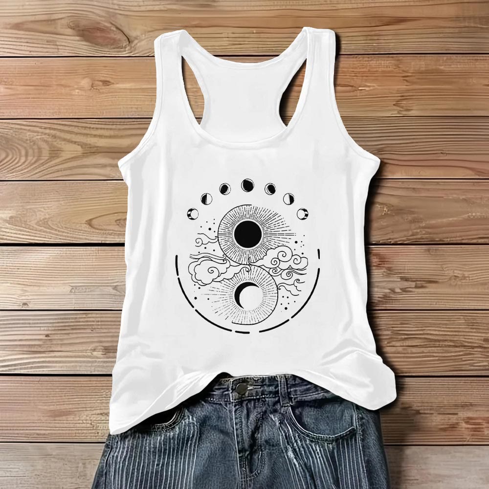 Olivenorma Mond und Sonne Mystisches Mondphasen-Tanktop Boho Ärmelloses T-Shirt - Weiß - 3XL - image 5