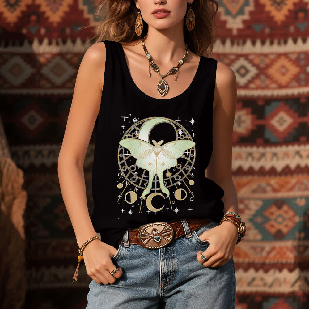 Olivenorma Boho Celestial Moon Phase Luna Moth Tank Top - image 4