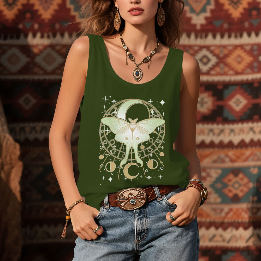Olivenorma Boho Celestial Moon Phase Luna Moth Tank Top - image 10