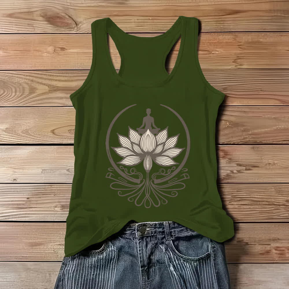 Olivenorma Rundhalsausschnitt für Lotus-Meditation-Tanktop - Grün - 3XL - image 9