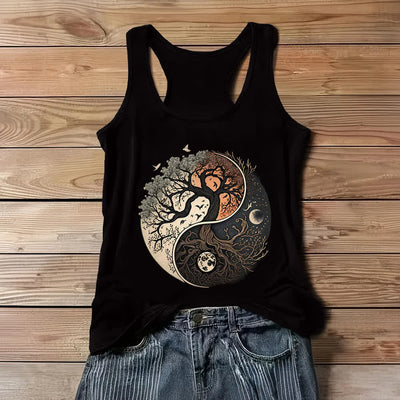 Olivenorma – Ärmelloses Tanktop mit Yin-Yang-Baum-Print - Schwarz - 3XL - image 1
