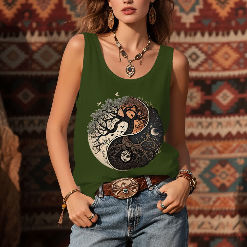 Olivenorma – Ärmelloses Tanktop mit Yin-Yang-Baum-Print - image 10