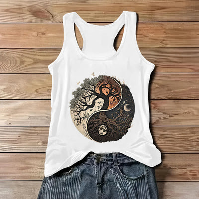Olivenorma – Ärmelloses Tanktop mit Yin-Yang-Baum-Print - Weiß - 3XL - image 3