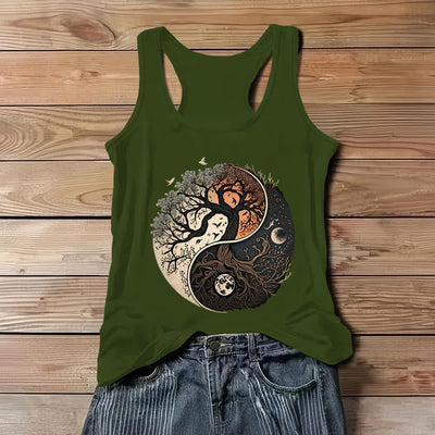 Olivenorma – Ärmelloses Tanktop mit Yin-Yang-Baum-Print - Grün - 3XL - image 9
