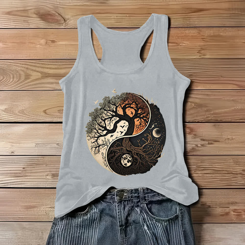 Olivenorma – Ärmelloses Tanktop mit Yin-Yang-Baum-Print - Grau - 3XL - image 5