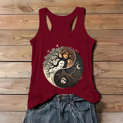 Olivenorma – Ärmelloses Tanktop mit Yin-Yang-Baum-Print - Rot - 3XL - image 7