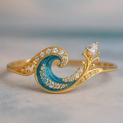 Olivenorma Elysian Tides – The Ocean Secret Wave Ohrringe Halskette Ring - Kleiner Wellenring - US 10 - image 1