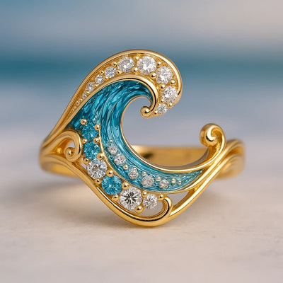 Olivenorma Elysian Tides – The Ocean Secret Wave Ohrringe Halskette Ring - Großer Wellenring - US 10 - image 3