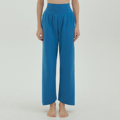 Olivenormafor Jogginghose mit hoher Taille und lockerer Passform, Yogahose mit weitem Bein - Blau - L - image 26