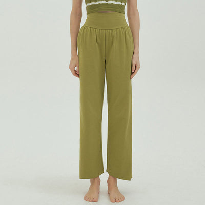 Olivenormafor Jogginghose mit hoher Taille und lockerer Passform, Yogahose mit weitem Bein - GelbGrün - L - image 35